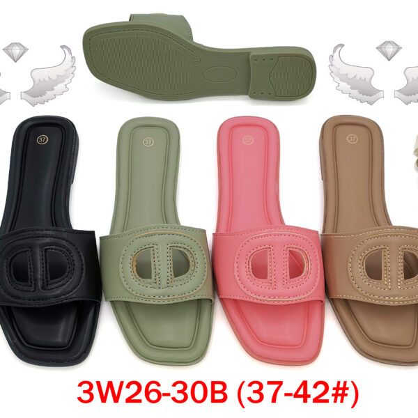 50 pairs/box Square Toe Logo-Embellished Flat Slide Sandals
