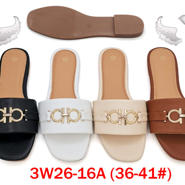 50 pairs/box Square Toe Gold Hardware Flat Slide Sandals