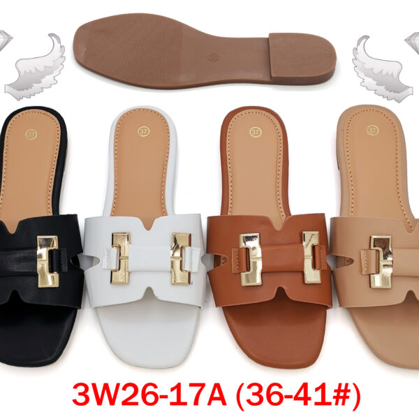 50 pairs/box Square Toe Gold Buckle Strappy Flat Slide Sandals