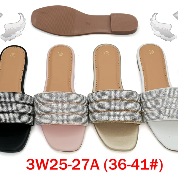 50 pairs/box Women's Multi-Color Rhinestone Strap Open Toe Slide Sandals