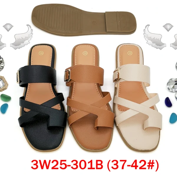 50 pairs/box Women's Multi-Color Crisscross Strap Buckle Open Toe Slide Sandals