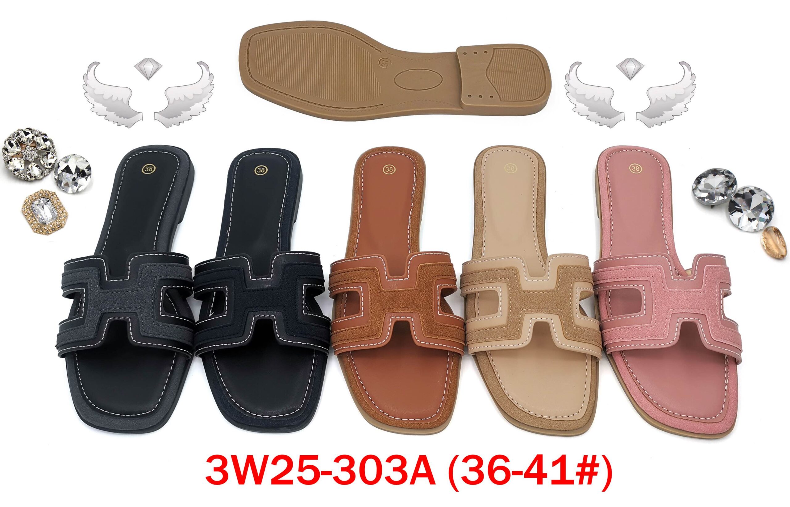 50 pairs/box Women's H-Style Open Toe Slide Sandals