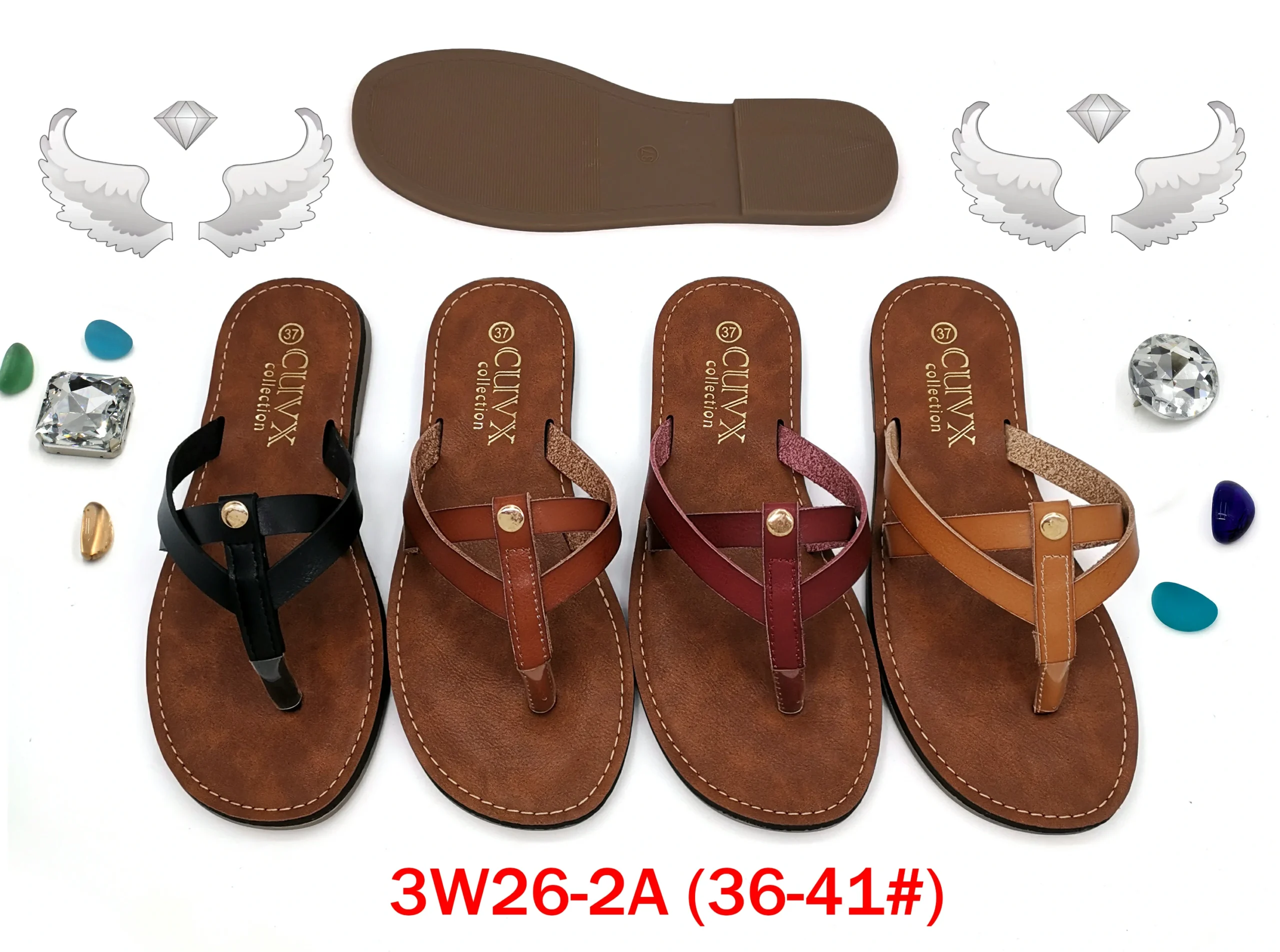 50 pairs/box Women's Multi-Color Thong Strap Metal Accent Slide Sandals
