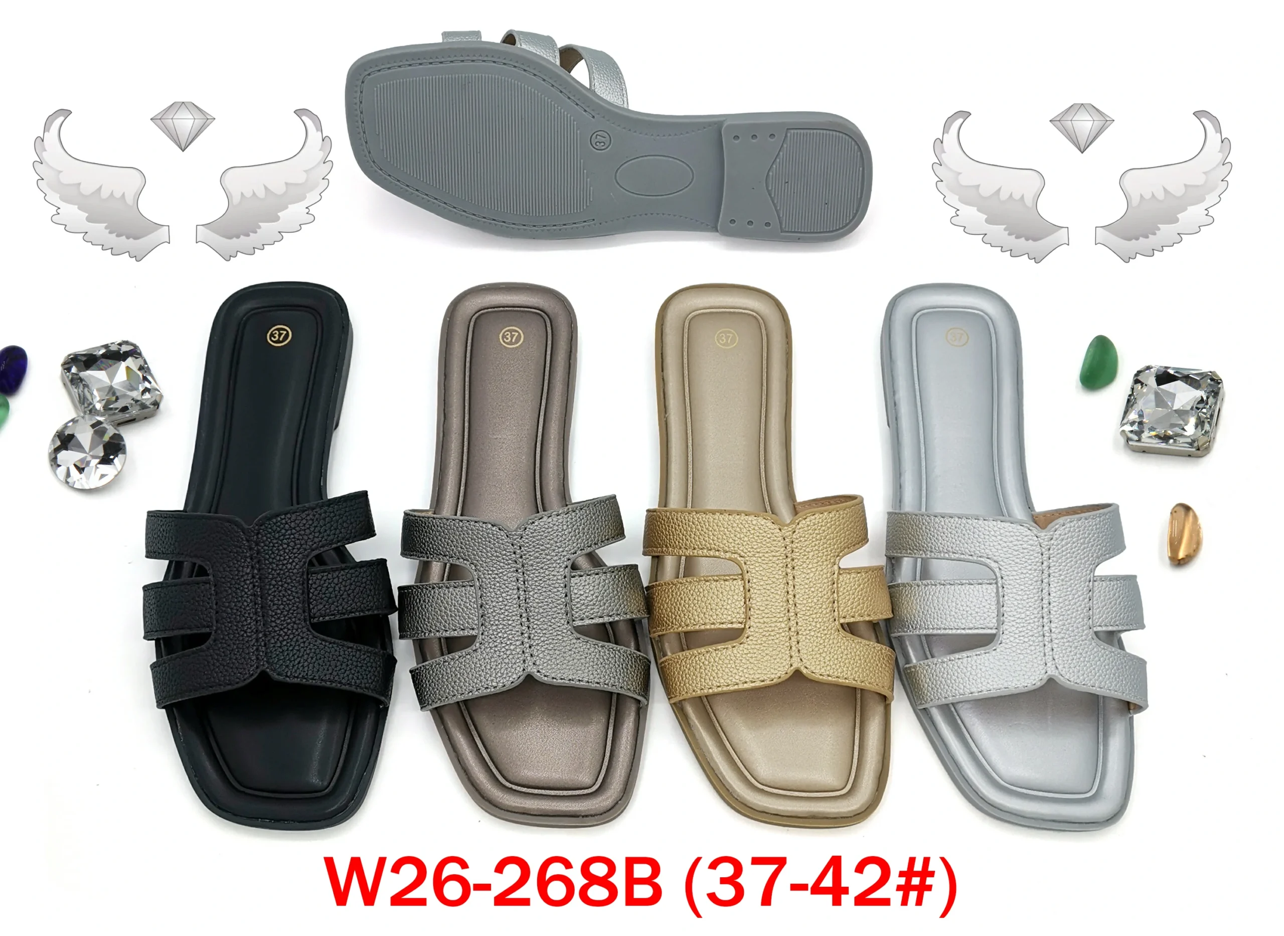 50 pairs/box Women's Multi-Color Textured Strappy Open Toe Slippers