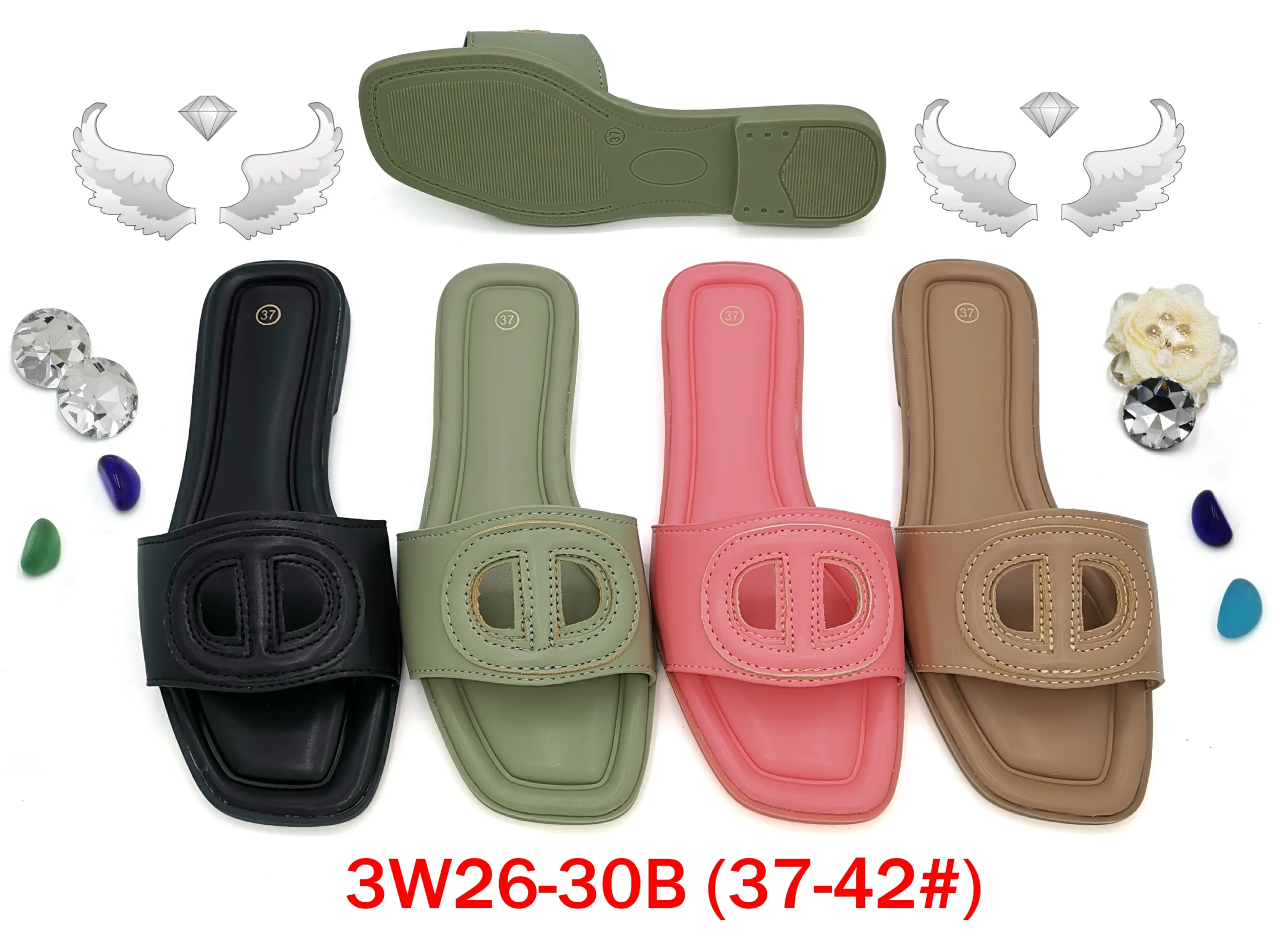 50 pairs/box Women's Multi-Color Logo Accent Open Toe Slide Slippers