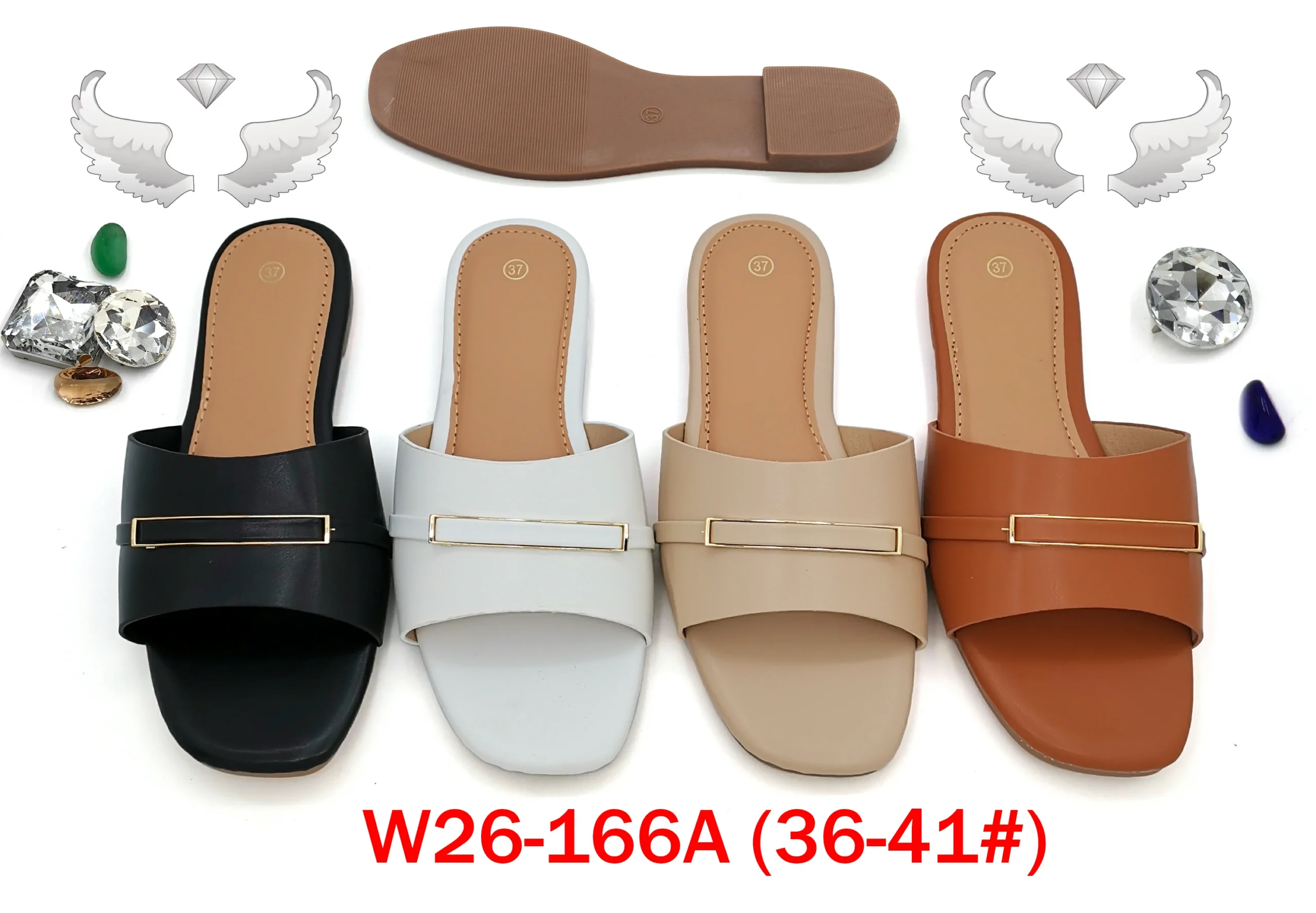 50 pairs/box Women's Multi-Color Metal Bar Accent Open Toe Slide Slippers